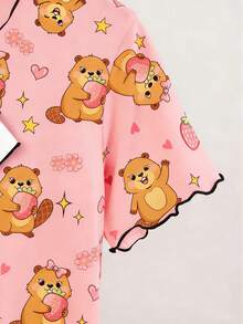 Bộ đồ ngủ dài tay ngắn họa tiết gấu trúc dễ thương tối giản cho bé gái, màu trắng và hồng. - Nhiều màu - Xem 5