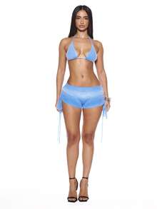 MUSERA Bộ bikini tam giác buộc dây cổ yếm bằng vải dệt kim mềm mại gồm áo và quần short siêu ngắn, thích hợp cho mùa hè, mùa xuân, các buổi tiệc tùng, lễ hội, kỳ nghỉ, du lịch, đi chơi. - Nhiều màu - Xem 3