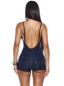 MUSERA Sequin Strappy Backless Unitard Sexy Summer Spring Rave Festival Holiday Vacation Party Going Out Tripp - Black - View 2