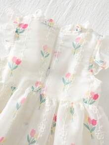 SHEIN 2025 Spring/Summer Rose Print Sleeveless Ruffled Dress For Baby Girls, Zipper Back, Cute & Sweet Princess Style, Versatile For Daily Wear & Commute - Multicolor - View 4