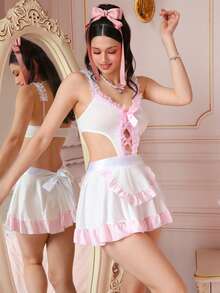 PetitDoll 女士蝴蝶结拼接镂空性感服装 - 白色 - 查看 5