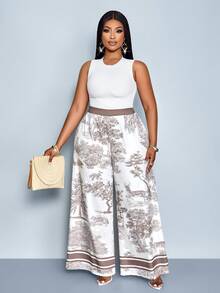 SOLERSUN Plus-Size Sexy And Elegant Women's Beach Vacation Spring/Summer Art Print Oil Painting Trousers Fall - Apricot - View 5