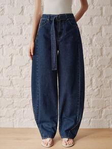 Anewsta Essential Navy Blue Wide Leg Jeans Everyday Summer Casual - Blue - View 1