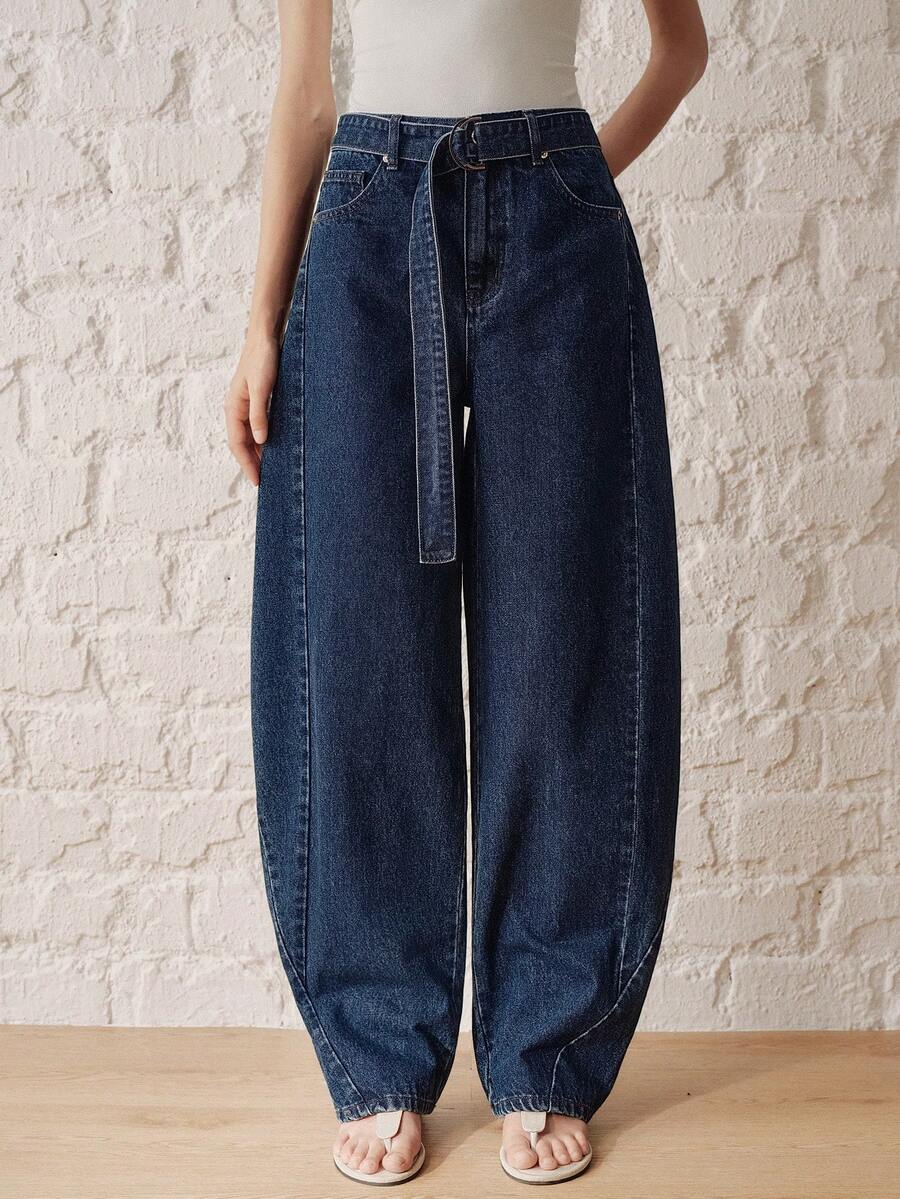 Anewsta Essential Navy Blue Wide Leg Jeans Everyday Summer Casual - Blue - View 1