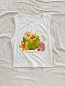 SHEIN 这款时尚休闲的度假风背心适合女孩和年龄稍大的儿童穿着。它采用圆领无袖设计，面料舒适、弹力十足且透气。清爽的椰子图案营造出轻松惬意的海滩度假氛围。适合日常穿着、外出、聚会、海滩、旅行等各种场合。是一款高品质、百搭的夏季单品。 - 白色 - 查看 6