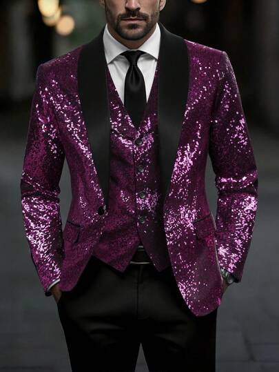 Manfinity AFTRDRK Áo blazer nam cài cúc đơn, ve áo phối màu tương phản, đính sequin.