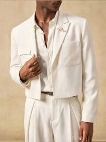 AKNOTIC Business Casual 男士纯色正装套装，通勤装 - 白色 - 查看 5