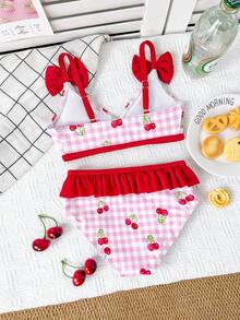 Bộ đồ bơi in họa tiết dễ thương cho bé gái, có nơ, kiểu dáng thời trang, thanh lịch, phù hợp cho bơi lội, kỳ nghỉ hè, bãi biển, hồ bơi và các bữa tiệc. - Nhiều màu - Xem 2