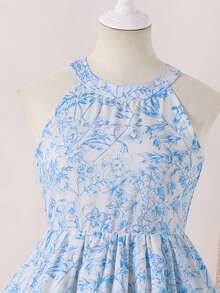 SHEIN Tween Girls' Summer Floral Print Ruffle Hem Halter Dress - Multicolor - View 5