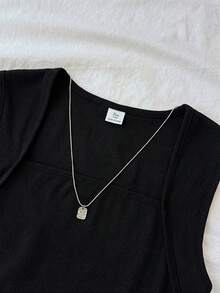 SHEIN Teen Girls T-Shirts Summer Solid Ruched Side Tank Top - Black - View 3