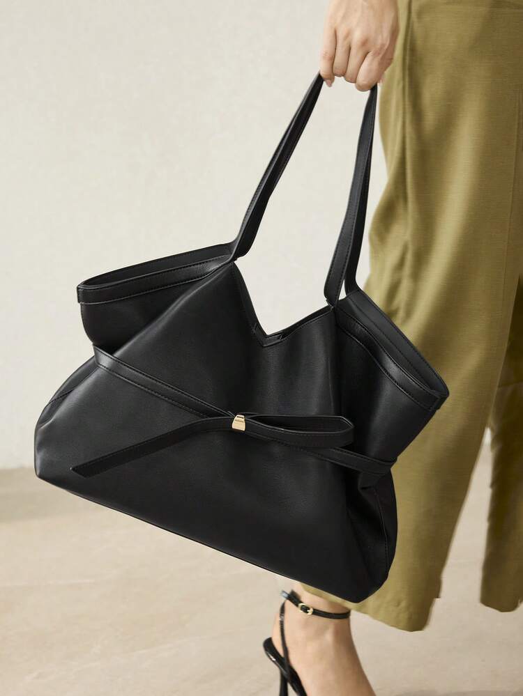 WOMEN'S FASHION CASUAL COMMUTE MINIMALIST VERSATILE LARGE CAPACITY BLACK HANDBAG