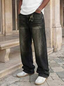 RivetRise 男士休闲宽松阔腿黑色牛仔裤 - 黑色 - 查看 3