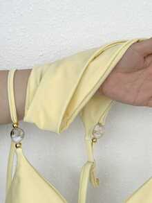 Swim Mod 2026 Spring/Summer Halter Neck Tie-Up Two Pieces Bikini Swimsuit - Multicolor - View 3