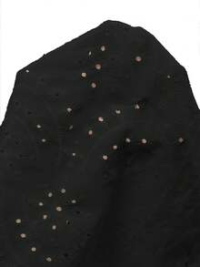 Momelise Plus Size Summer Casual Solid Color Hollow Out Embroidery Notched Neck Short Sleeve Shirt - Black - View 4