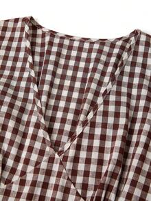 Ellevyn 女士舒适格子中长连衣裙，带口袋，夏季 - 咖啡 - 查看 4