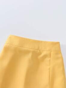 SHEIN Elladie kids 女童（小号）时尚不对称设计套装两件套，优雅卡其色裙装，尽显成熟优雅 - 黃色 - 查看 4