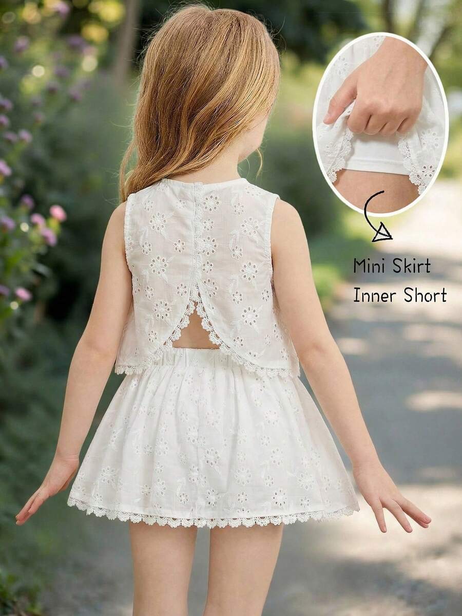 Emery Rose Kids Emery Rose Kids 少女编织刺绣纯色圆领不对称蕾丝下摆休闲上衣和迷你裙两件套,可爱、优雅、甜美、复古又时尚。适合妈妈、女儿、姐妹搭配,度假、节日、上学、日常穿着、居家聚会和特殊场合,春夏皆宜。 - 白色 - 查看 1