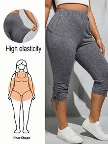 SHEIN Essnce Quần legging lửng màu đen co giãn cao, thoải mái, đa năng dành cho nữ cỡ lớn, thích hợp mặc hàng ngày vào mùa xuân và hè, kiểu dáng đơn giản, quần công sở, quần nữ, quần đi chơi. - Màu xám đen - Xem 8