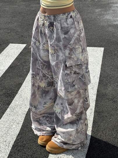 Muchica Quần cargo cỡ lớn in họa tiết rằn ri kiểu dáng thường ngày