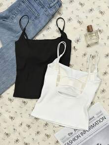 Attitoon Áo lót hai dây hở lưng có đệm mút màu trơn dành cho nữ cỡ lớn - màu đen - Xem 2