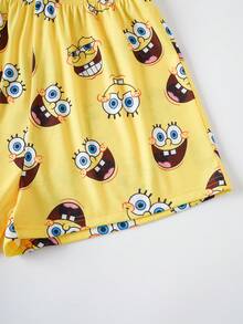 SpongeBob SquarePants | SHEIN Women's Cartoon Print Short Sleeve Top And Shorts Pajama Set, - Yellow - View 8