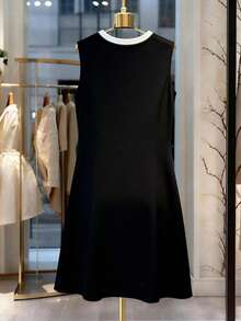 GlowEve CURVE 大码女士优雅撞色打结领仿珍珠装饰无袖连衣裙，夏季 - 黑與白 - 查看 2