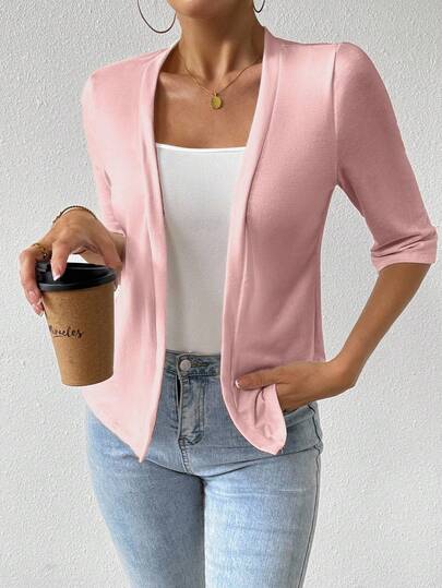 EMERY ROSE Women's Solid Color Short Sleeve Casual Regular Jacket, Summer