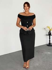Firerie Plus Size Loose Neck Sleeveless Minimalist Design Elegant 2 Pieces Set, Summer - Black - View 5