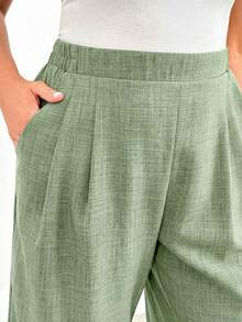 Shapeblank Quần ống rộng cạp chun màu xanh dương thời trang xuân hè cho nữ, quần lửng, quần rộng thùng thình, quần lửng nữ, quần capri, quần mùa hè kiểu châu Âu, quần công sở. - Màu xanh Bạc hà - Xem 5