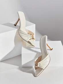 SHUZIA Giày sandal cao gót mũi nhọn màu trắng ngà giả da PU đa năng dành cho nữ, thích hợp cho khiêu vũ, nghỉ dưỡng, dự tiệc, đám cưới, công sở. - trắng - Xem 1