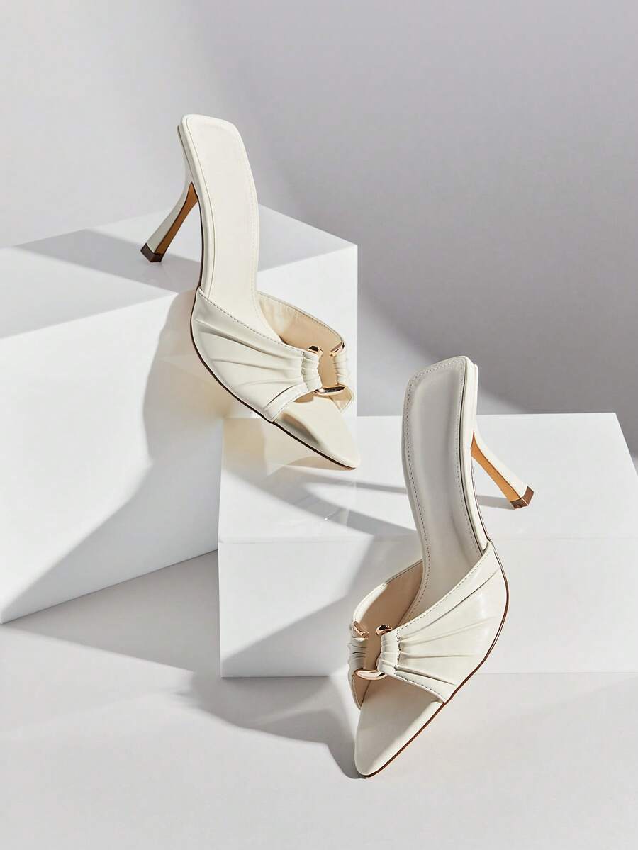 SHUZIA Giày sandal cao gót mũi nhọn màu trắng ngà giả da PU đa năng dành cho nữ, thích hợp cho khiêu vũ, nghỉ dưỡng, dự tiệc, đám cưới, công sở. - trắng - Xem 1