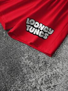 LOONEY TUNES X SHEIN 男童休闲卡通印花T恤短裤套装，夏季 - 白色 - 查看 7