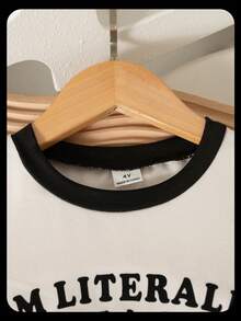 SHEIN Elladie kids Áo thun in nơ cổ tròn đơn giản mùa hè cho bé gái, quần dài cạp chun, quần denim dài, quần dài thắt nơ bên hông, bộ đồ ngọt ngào, thời trang thường ngày - Nhiều màu - Xem 8