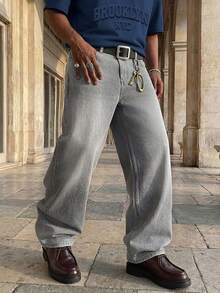 RivetRise Pantalones largos casuales de unicolor con bolsillo, uso diario para hombre - Gris - Ver 1