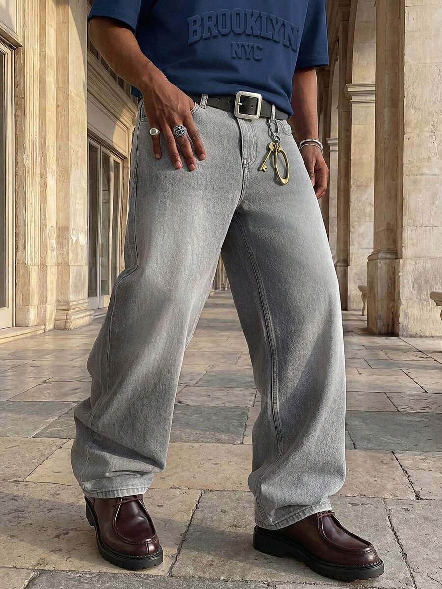 RivetRise Pantalones largos casuales de unicolor con bolsillo, uso diario para hombre - Gris - Ver 1