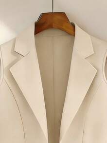 GlowEve CURVE Plus Size Women's Solid Color Single-Breasted Casual Lapel Vest, Versatile For Commuting And Outings - Apricot - View 5