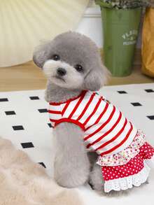 狗狗服装、猫咪服装、动物裙装、宠物春夏新品系列、幼犬连衣裙、公主风百搭连衣裙、条纹印花、小型动物服装、清凉防晒霜 - 彩色 - 查看 12