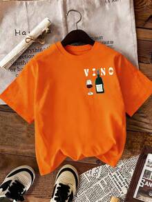 DrmWander 女士T恤，休闲街头风印花短袖T恤，可爱夏季上衣 - 橘色 - 查看 2