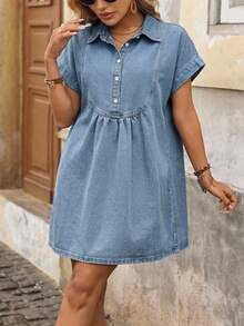 Plus Size Women's Fashionable Casual Washed Dress - Light Wash - View 4
