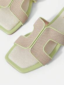 MOTF PREMIUM 女士休闲简约夏季撞色包边镂空方头平底凉鞋，适合新年假期、春季春假和复活节穿着。 - 淺綠 - 查看 5