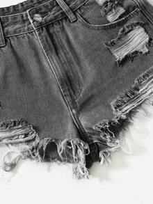 Rivivi Quần short denim bạc màu, phong cách thường ngày mùa hè. - Xám - Xem 7