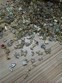 24件套Y2K风格美甲饰品，合金材质，3D立体爱心星星蝴蝶结水钻樱桃美甲装饰配件，闪亮礼物，送给朋友 - 金色 - 查看 5