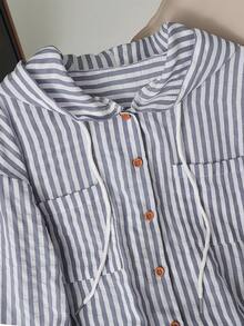 Resyla New Blue Striped Loose Hooded Shirt, Sun Protection - Dusty Blue - View 5