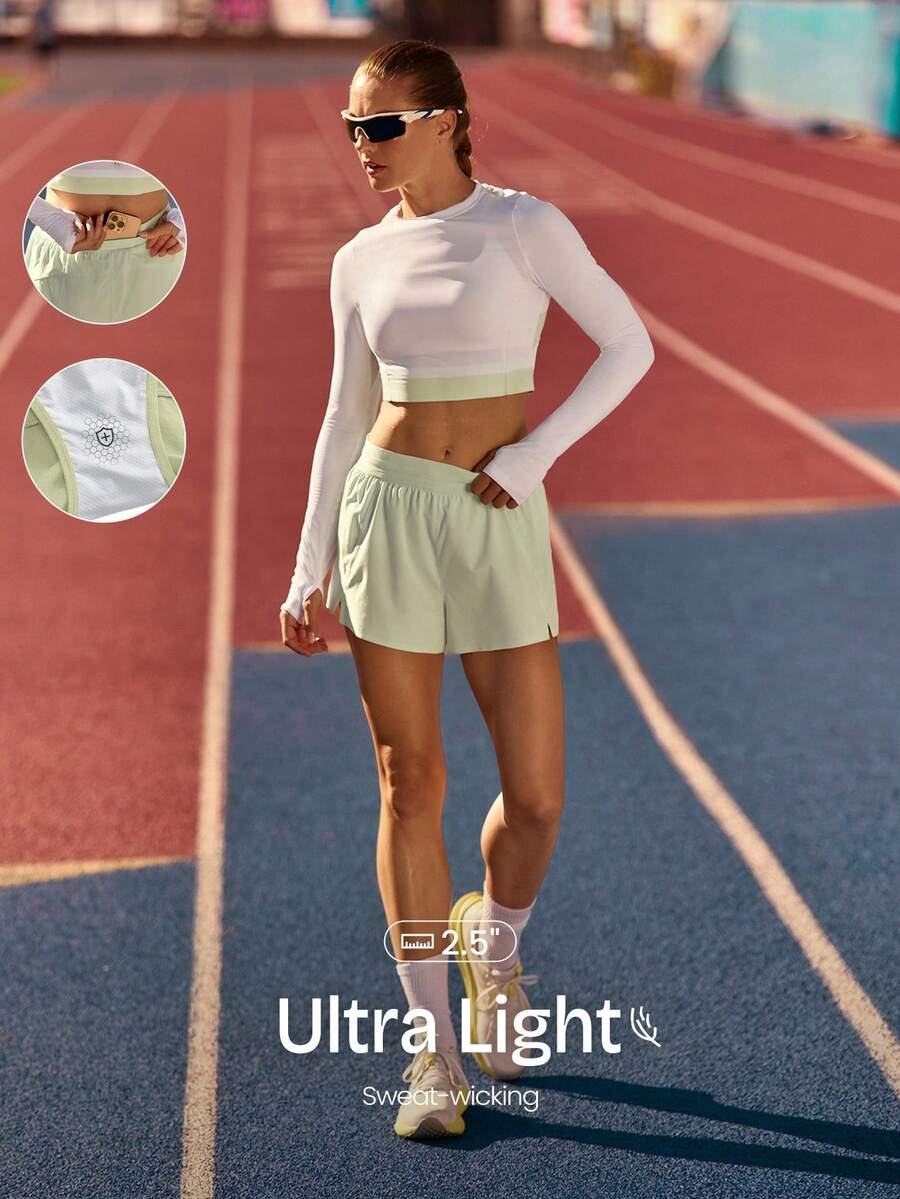 GLOWMODE Quần short chạy bộ VitalSwift Mile Maker 2.5 inch, nhẹ, nhanh khô, khử mùi, có lớp lót bên trong, cạp chun điều chỉnh được, thích hợp cho chạy bộ, tập luyện, tập gym, hoạt động ngoài trời và mặc hàng ngày. - màu xanh lá - Xem 1