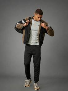 Acti Log Chaqueta deportiva casual y versátil para hombres, chaqueta de ocio al aire libre con diseño de patchwork, para otoño/invierno - Negro - Ver 8