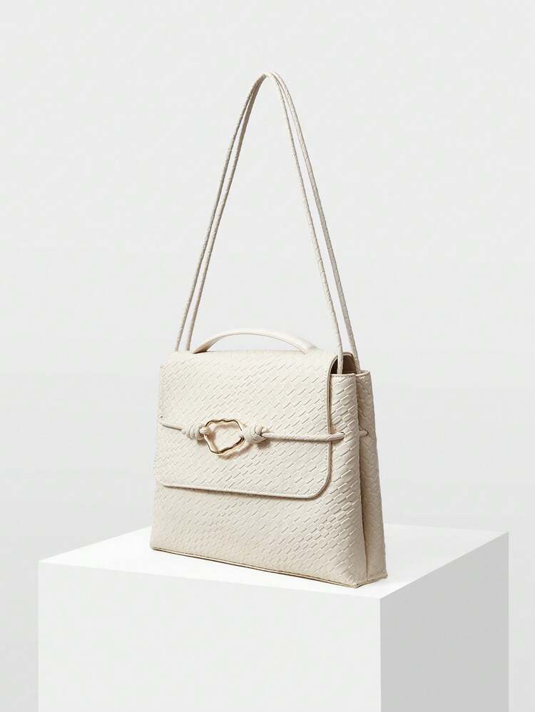 WOMEN'S WHITE FASHIONABLE CASUAL ELEGANT SHOULDER BAG WITH WOVEN EMBOSSED TEXTURE,LARGE CAPACITY,FOR COMMUTE, FOR SHOPPING,FOR DAILY