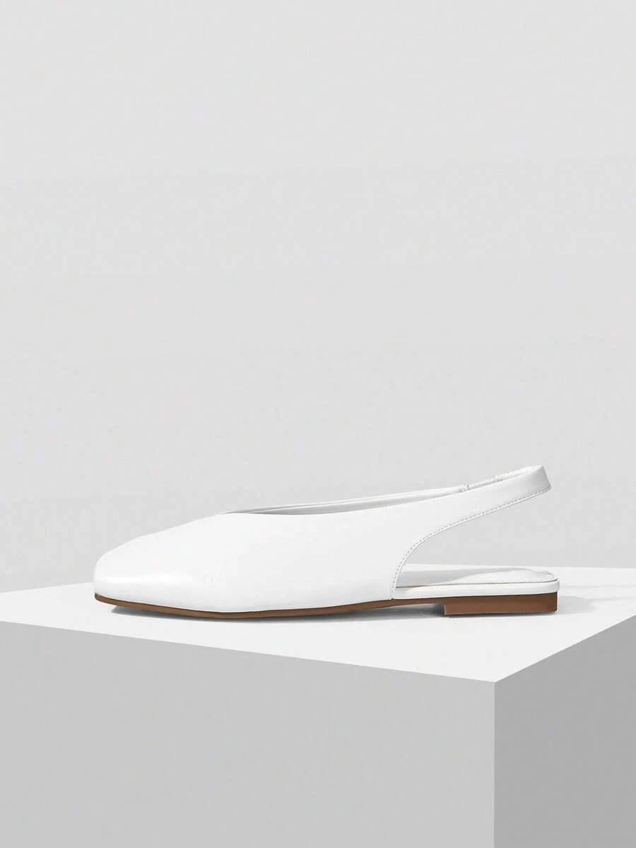 MOTF WOMEN'S NEW FASHION V-NECK SQUARE TOE FLAT BACKLESS CLOSED TOE SANDALS WHITE VERSATILE SLIP-ON SHOES - pure white - View 2
