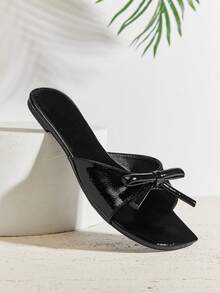 SHUZIA Dép lê nữ quai thắt nút, kiểu dáng thanh lịch, thoải mái, thích hợp cho mùa hè. - màu đen - Xem 7