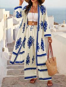 Breezaya Autumn Vintage Patterned Women 2 Pieces Set - Blue - View 4