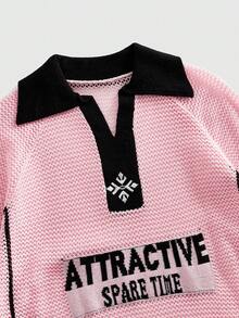 ROMWE MEN Áo Polo nam dệt kim Jacquard - Hồng - Xem 3